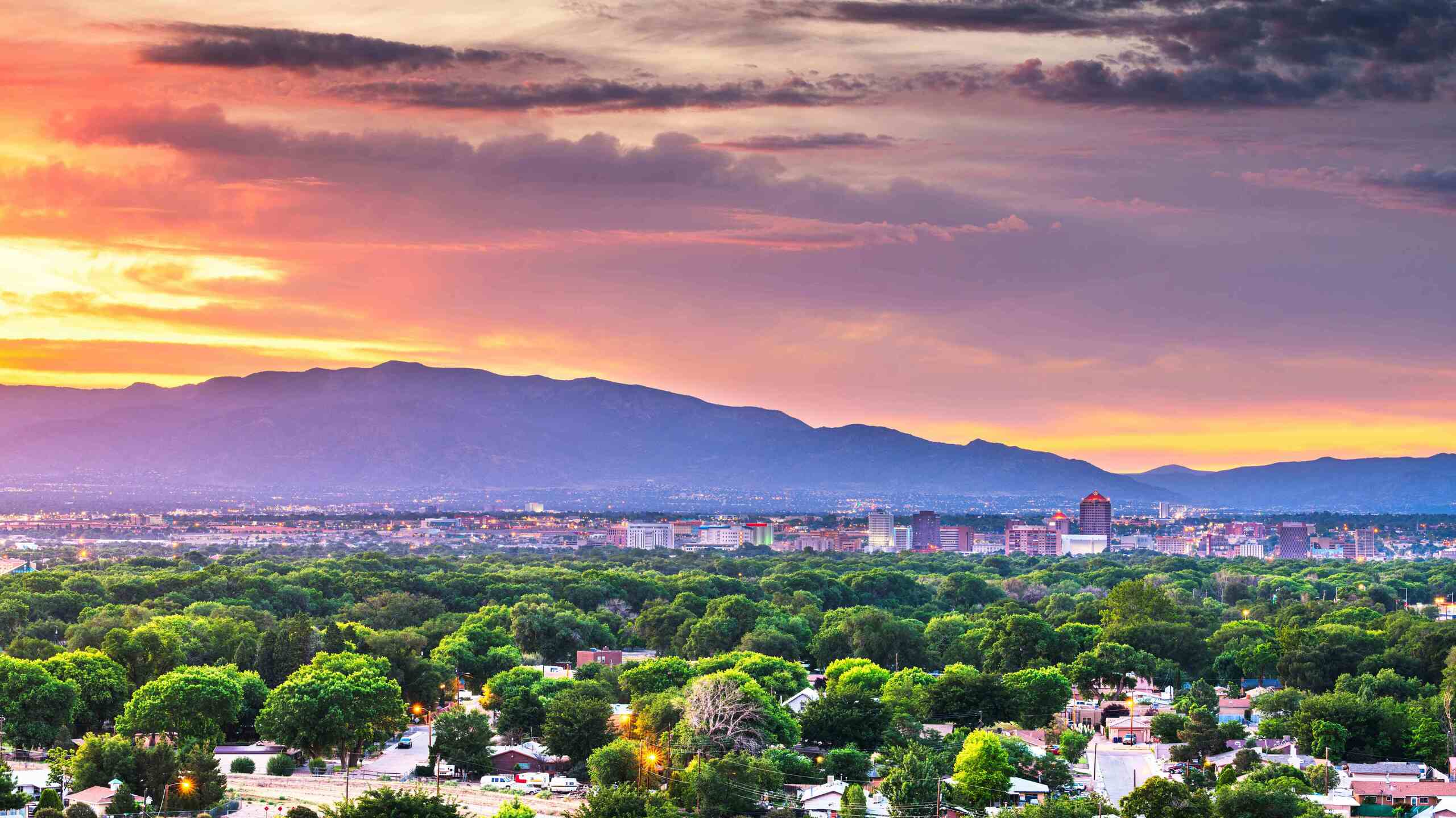 Albuquerque and the Sandia Mountains at sunset